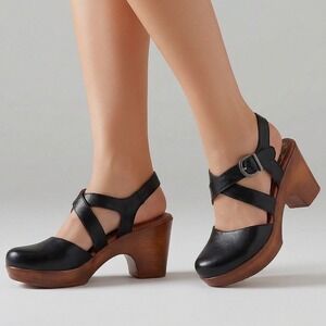 B.O.C. Women Black Platform Clogs Strappy Chunky Heel Sandals Bohemian Comfort